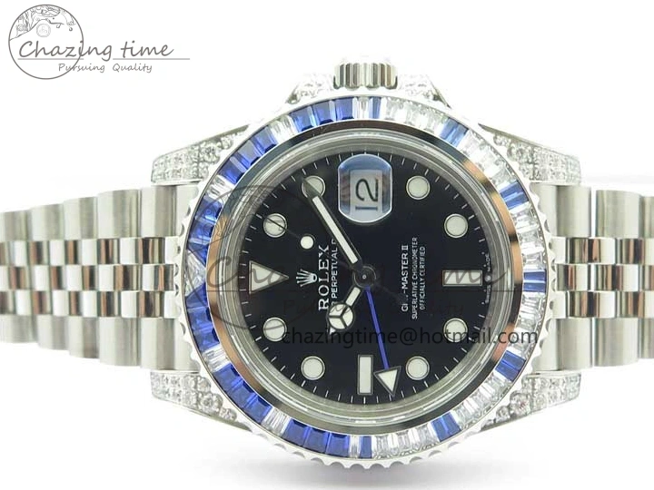 MiroTime 0401 GMT-Master II White Blue Diamonds Bezel 904L Steel GMF Best Edition Black Dial On Jubilee Bracelet SA3285 CHS V Original 2579